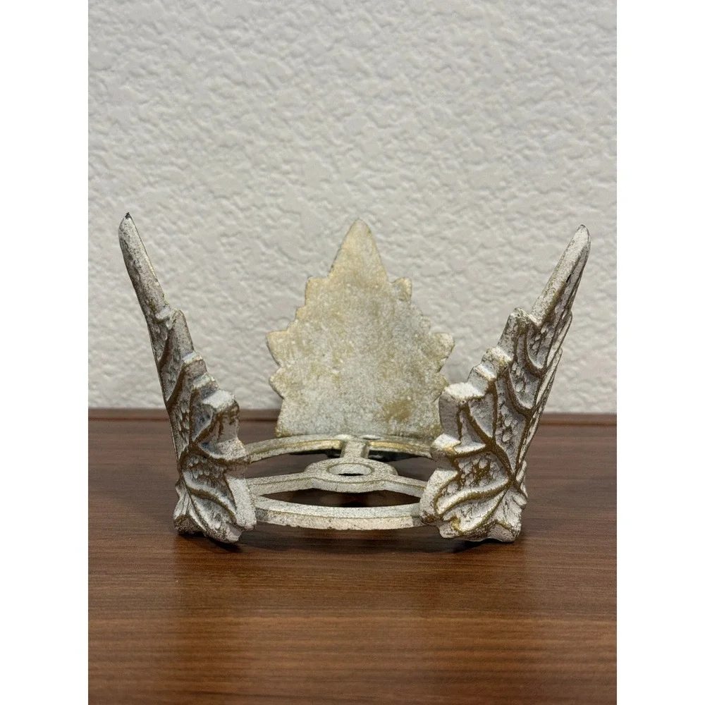 VTG Cast Iron Gold Leaf‎ Candle Pot Holder 4